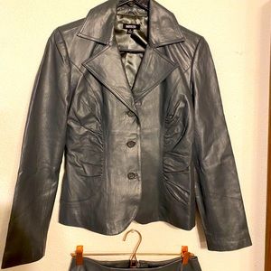 Leather blazer and skirt